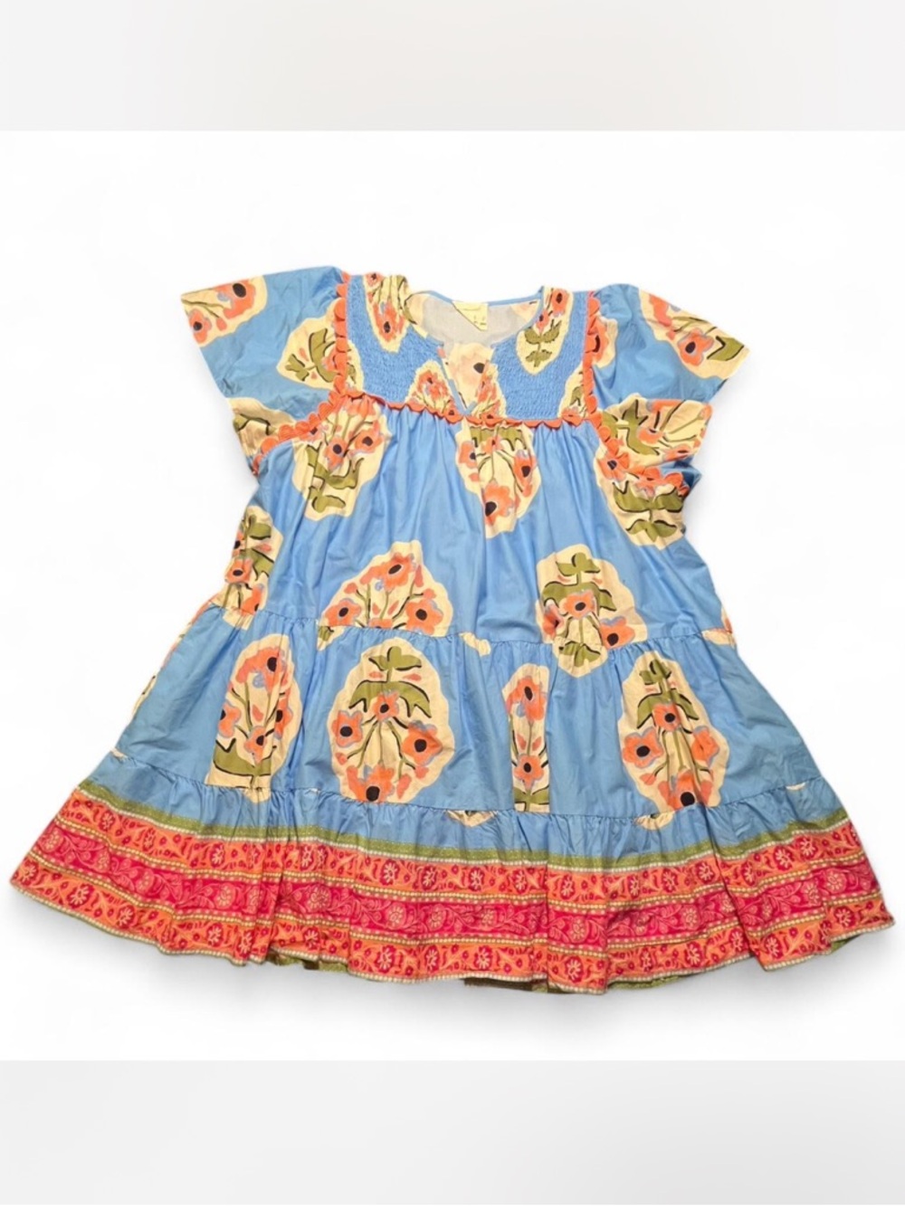 Umgee blue floral babydoll dress with ruffles and pockets. Size: XL